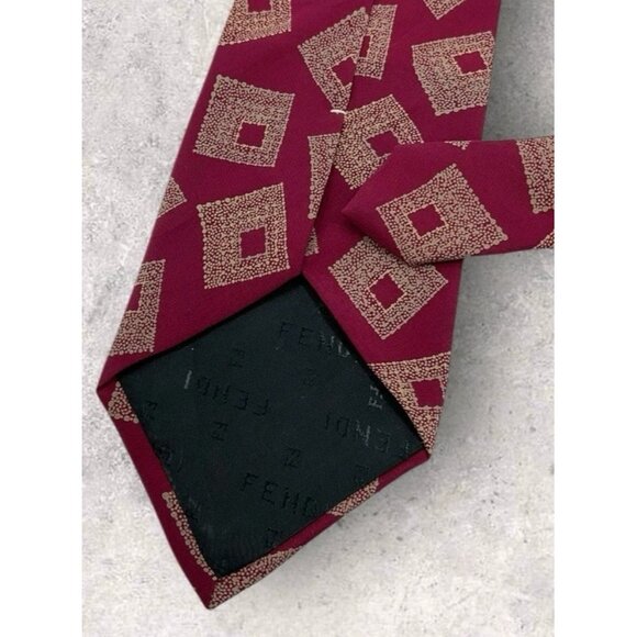 FENDI Silk Tie ITALY Burgundy Beige Geometric W:3.6" EUC - Picture 5 of 6